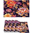 thumbnail image 3 of Placemats Set of 4 Heat-Resistant Rectangle Place Mats Ethnic Boho Flower Washable Plastic PVC Dining Table Mat Non-Slip Wipeable Woven Vinyl Placemat for Kitchen Patio Table Decor, 3 of 8