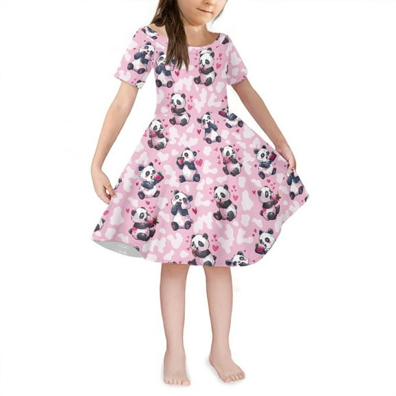 Yuyamidu Boston Terrier Dress for Kids Girls Short Sleeve Pleated Midi Dress Cute Swing Skater Twirl Dresses 3-4 Years Self Cultivation Playwear Casual Daily Outdoor Dress