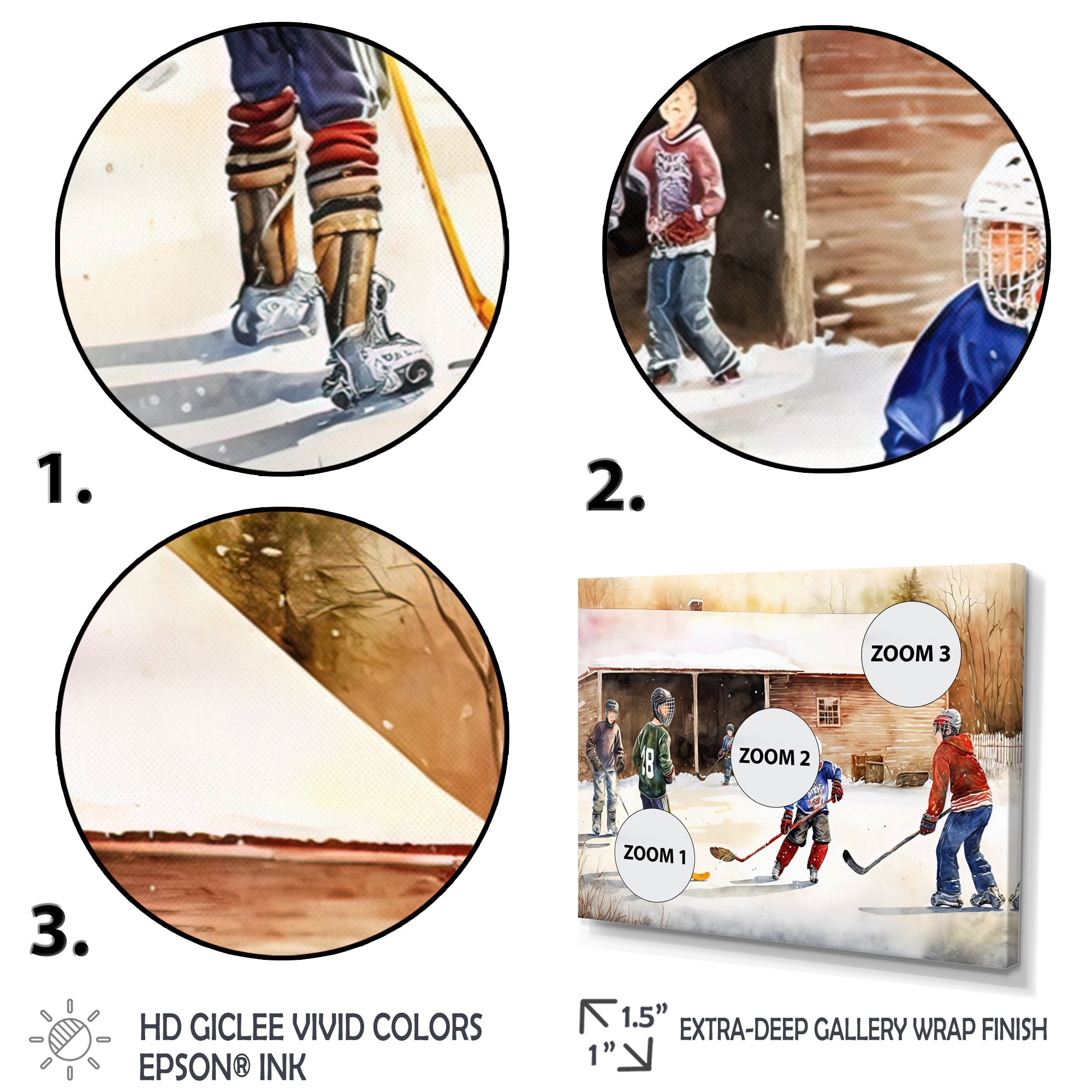 Designart Kids Playing Hockey On Ice Rink III Canvas Wall Art