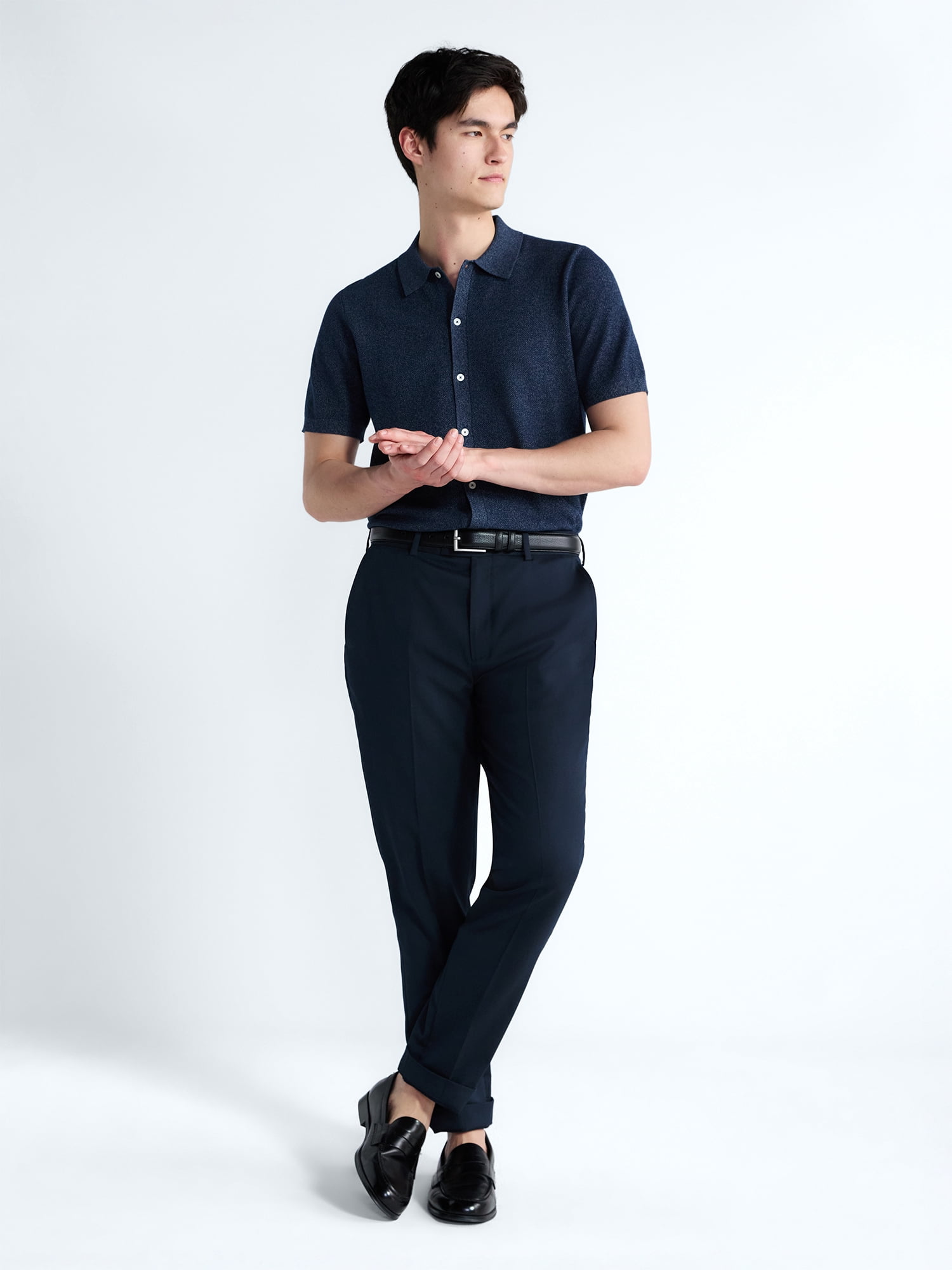 Free Assembly Men's Button Front Marled Sweater with Short Sleeves, Sizes S-3XL