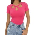 thumbnail image 2 of MOYIKO Crewneck T Shirts for Women Short Sleeve Sexy Cutout Slim Fitted Tees Elegant Tight Summer Tops, 2 of 7