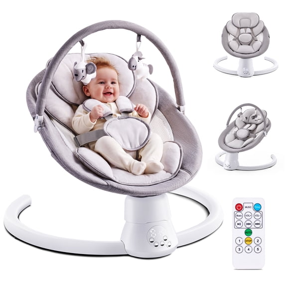OTHER LOVE Electric Baby Swing for Infants, 5 Speeds Baby Swing with Remote Control, 10 Lullabies, Gray