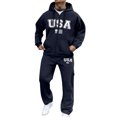 thumbnail image 2 of Men's Zippered Sweatshirt Jacket Suit, Casual Sports Set with Fleece Lining for Winter Outdoor Wear and Comfortable Everyday Use,Navy,L, 2 of 4
