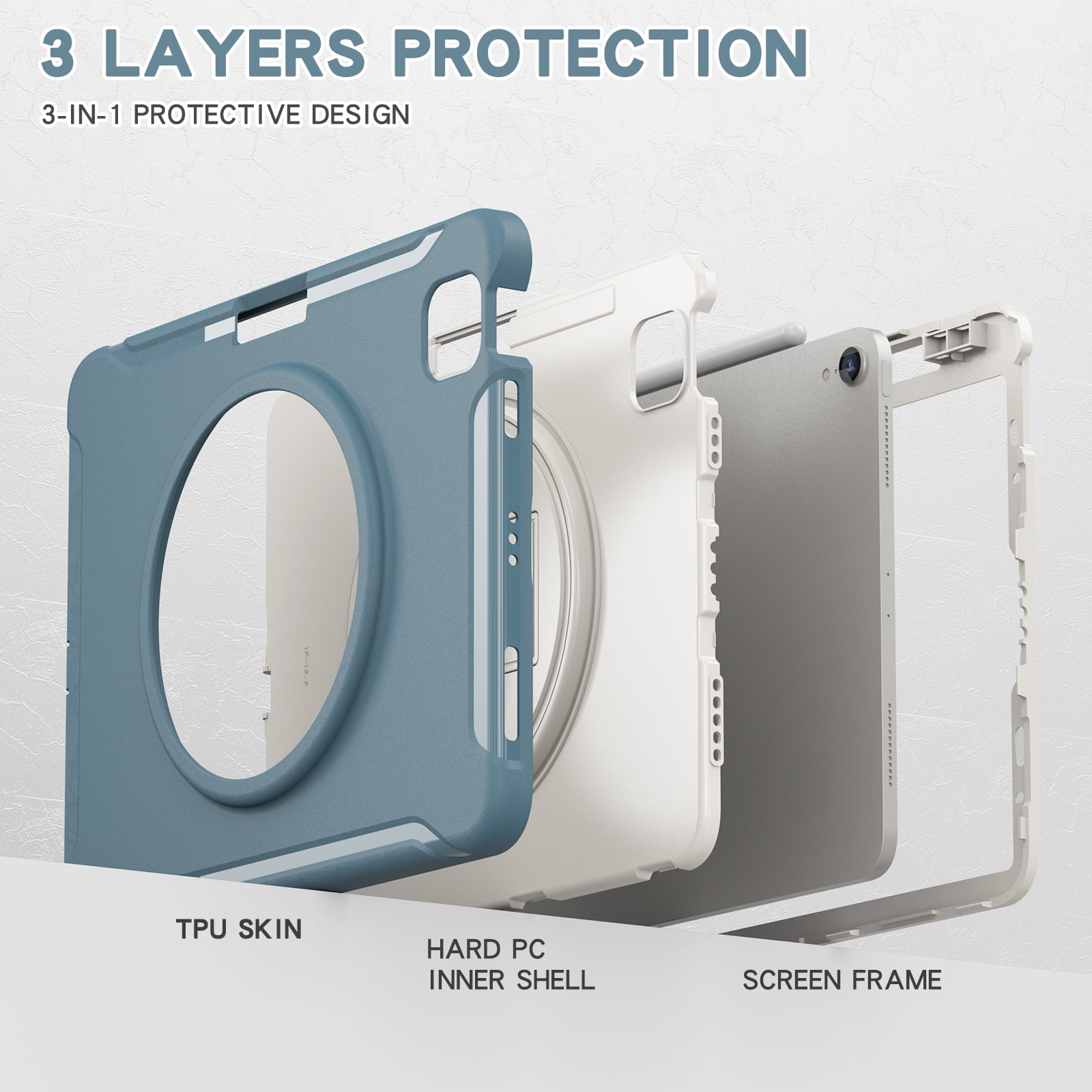 For iPad Air 11 Inch 2026/2025/2024 Case with Pencil Holder, Military Grade Shockproof Kickstand Handle Strap Anti-Scratch Kids Friendly Bumper Tablet Case Cover for Apple iPad Air 11" M4 M3 M2