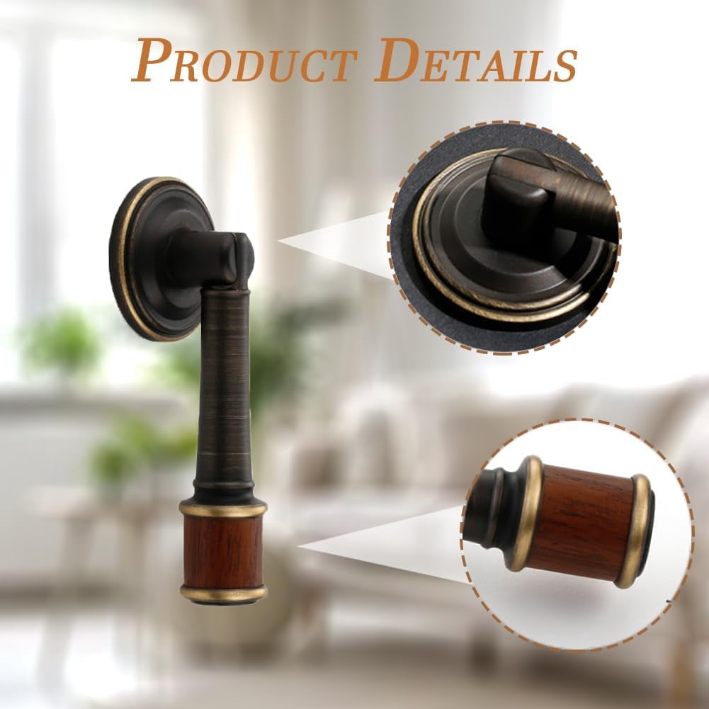 CATPAN 2Pcs Brass Walnut Drawer Pulls, Coffee Brass Cabinet Handles, Single Hole Cabinet Pull with Walnut Pendant, Antique Cabinet Door Handle for Home Kitchen Cabinets Drawers Dresser Cupboard
