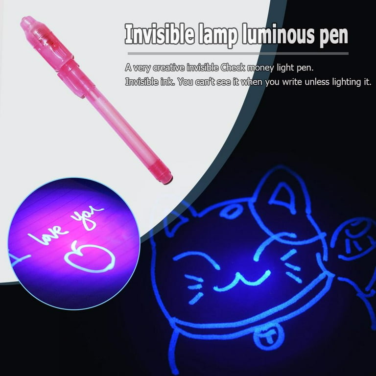 2 in 1 Luminous Light Invisible Ink Pen UV Kids Drawing Magic Pens (Pink) 