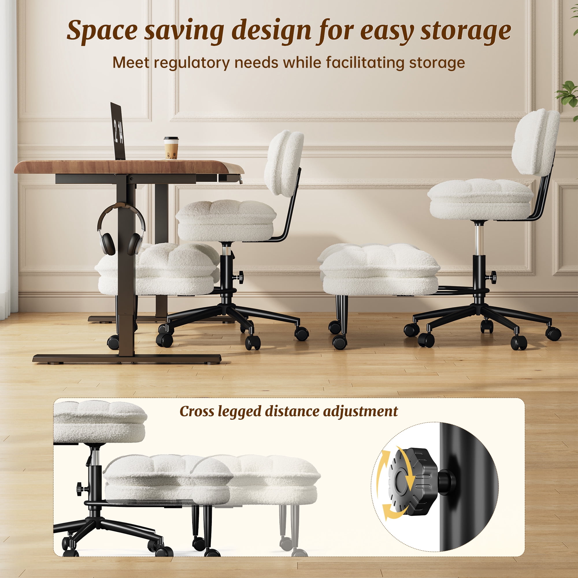 Romorgniz Ergonomic Cross Legged Office Chair 360° Swivel Meditation Chair with Wheels, Kneeling Desk Chair with Height Adjustable Seat, White