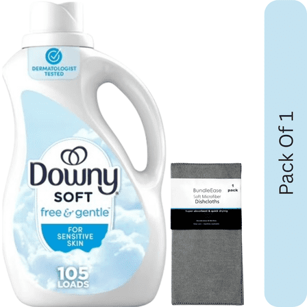 Downy Free & Gentle Liquid Fabric Softener, Hypoallergenic, 77 fl oz, 105 Loads with Microfiber Solid Color Towel by BundleEase
