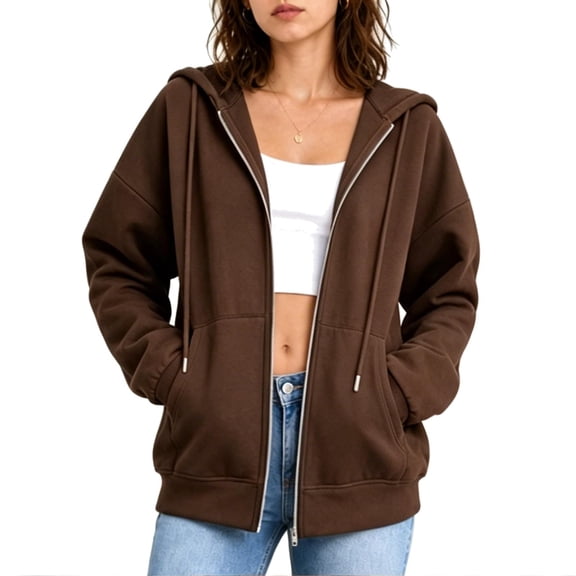Ghalytn Women's Oversized Zip Up Hoodie with Kangaroo Pocket, Long Sleeve Loose Fit Casual Jacket