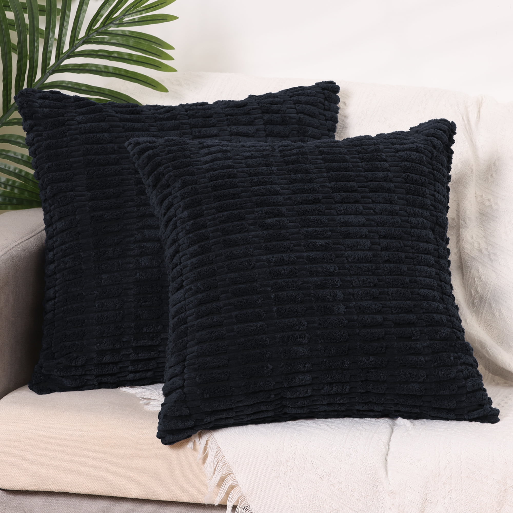 Unique Bargains Corduroy Soft Square Cushion Covers Pillow Covers 2 Pcs Black 20" x 20"