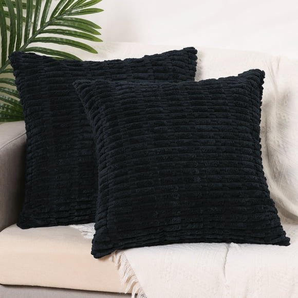 Funda de cojín decorativa REGALWOVEN de terciopelo suave, con rayas bohemias, color negro, 18" x 18"