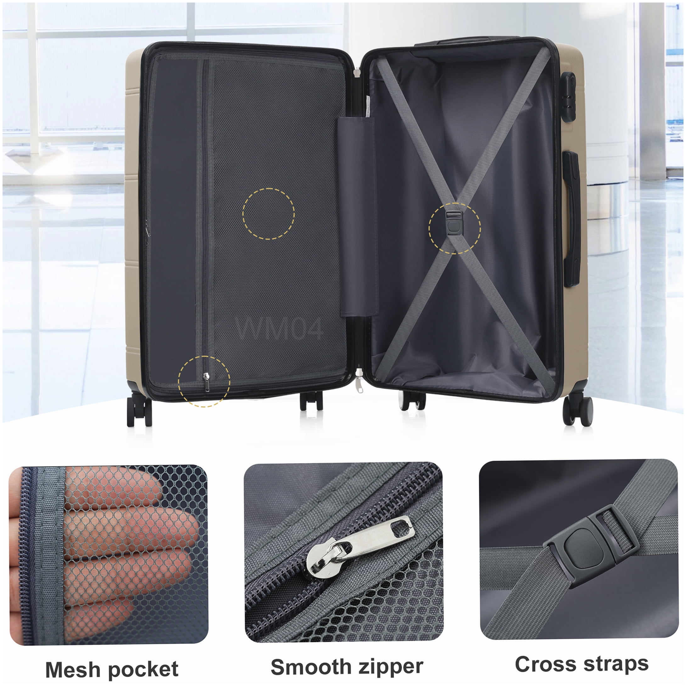 MANGIJOY 360 Spinner Wheel Luggage Set, 6-Piece ABS Hardshell Suitcase with Lock, Includes Carry-On, Checked Bags &; Toiletry Kit