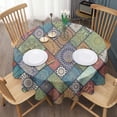 thumbnail image 3 of Multicolor Ethnic Geometric Patchwork Pattern Round Tablecloth 60"x60",Wrinkle Wipeable Table Cloth for Kitchen Dining Room Picnic Patio Party, 3 of 6