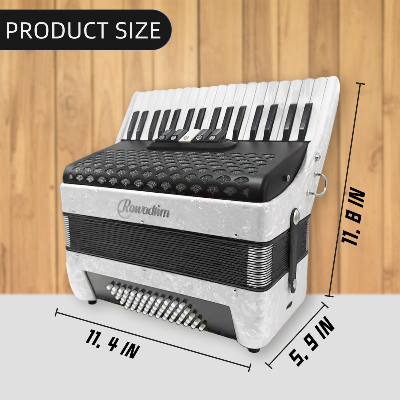 Accordion - 34 Key 60 Bass Piano Style, Lightweight & Portable with Adjustable Strap & Backpack, Perfect for Beginners, Students & Adults (White)