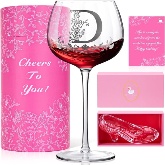 Verre à Vin Personnalisé Cadeau pour Femmes & Chaussure en Cristal Assortie, Cadeaux de la Saint-Valentin pour Elle, Verre à Vin Monogrammé, Cadeaux de Vin Personnalisés pour Elle, Femme, Sœur, Amie, Cadeau d'Anniversaire
