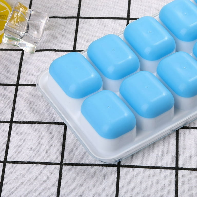 1 Pc Covered Ice Tray Set With 14 Ice Cubes Molds Flexible Rubber Plastic