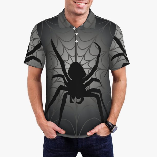 Fotbe Black Spiders Camiseta Polo de Golf para Hombre con Estampado – Camisa Deportiva Transpirable con Cuello Abotonado-3X-Large