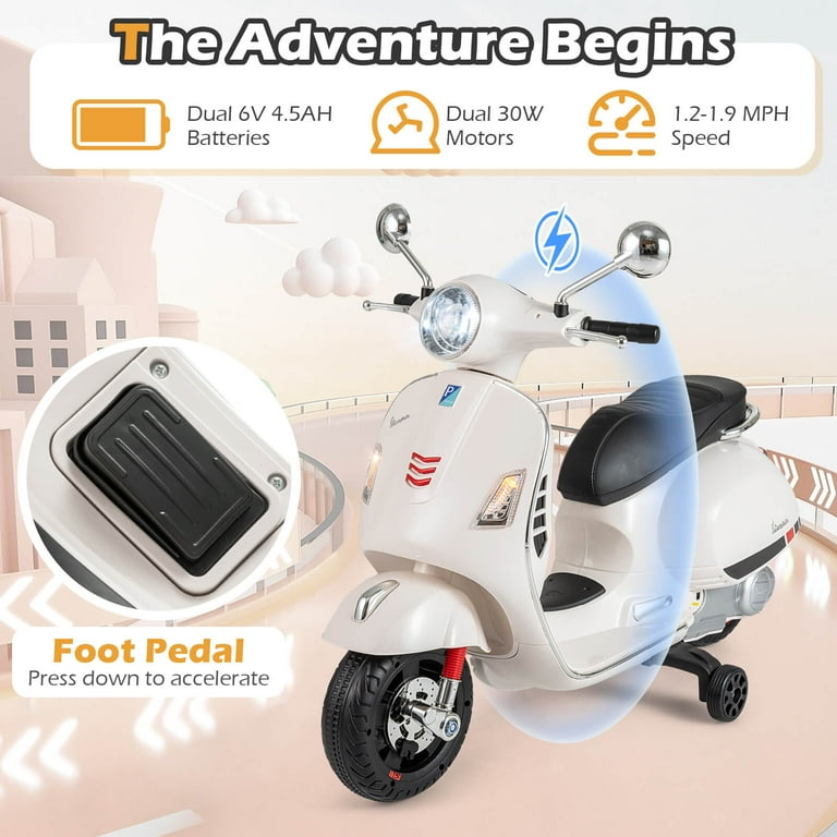 Costway Licensed VESPA 12V Kids Electric Motorcycle with Music