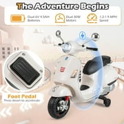Costway Licensed VESPA 12V Kids Electric Motorcycle with Music Horn Story Training Wheels White