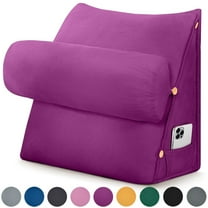TOPCHANCES Wedge Reading Pillow, Orthopedic Wedge Bed Pillow Set, Backrest Support Cushion with Detachable Neck Roll (Purple)