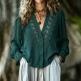 thumbnail image 5 of CaComMARK PI Lace Elegant Dressy Blouse for Women V Neck Long Sleeve Button Down Shirts Boho Crochet Top Fall Fashion Outfits Green-A, 5 of 5