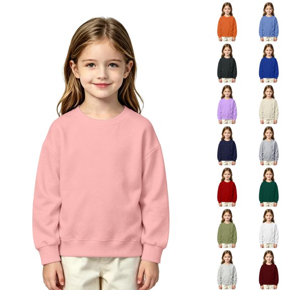 Girls Crewneck Sweatshirt Solid Soft Long Sleeve Pullover Top Casual School Kids Shirt 5-14 Years