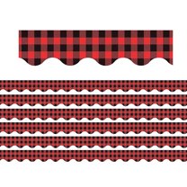 Teacher Created Resources Red and Black Gingham Scalloped Border Trim, 35 Feet Per Pack, 6 Packs