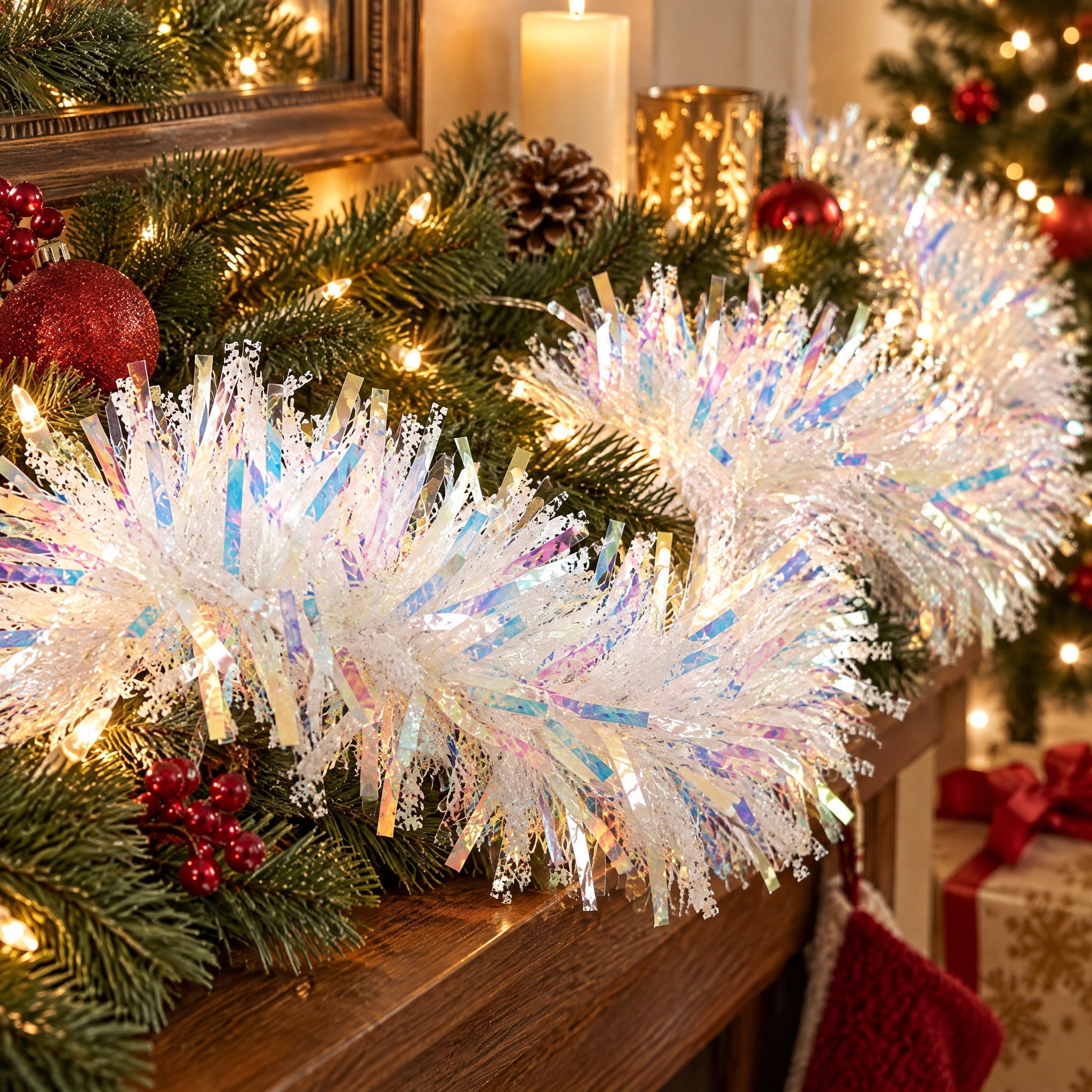 Chunky Tinsel Christmas Garland, Iridescent, 6', by Holiday Time