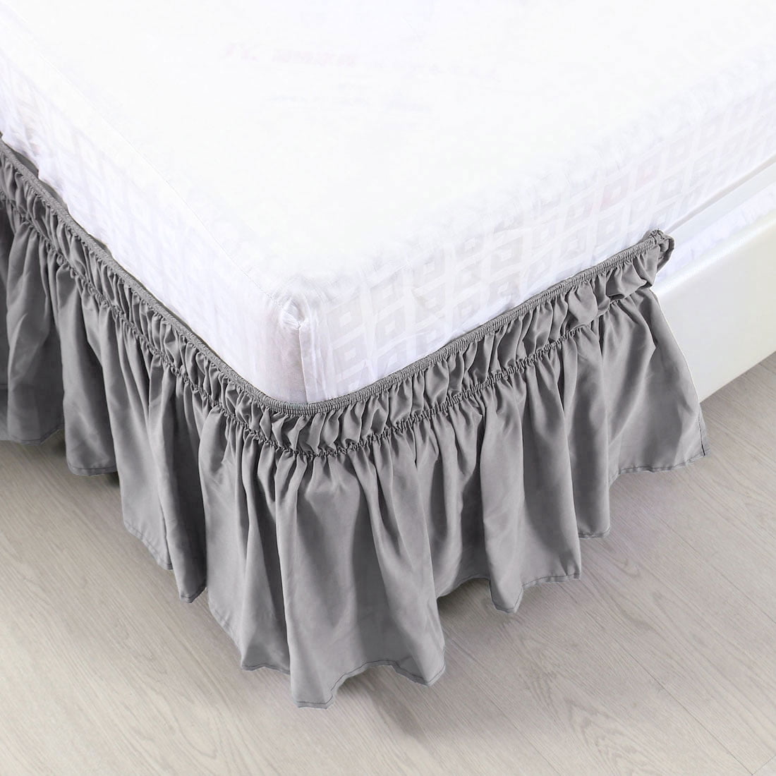 Unique Bargains Elastic Dust Ruffled Bed Skirt with 15" Drop Queen Gray