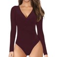 thumbnail image 1 of Xishao Women's Cross Wrap Ruched Deep V Neck Short Sleeve/Long Sleeve Shirt Bodysuit Jumpsuit Xishao ropa, 1 of 2