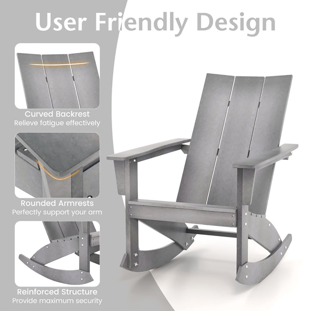 Resenkos Folding Adirondack Chair, Adirondack Rocking Chair with Curved Back for Balcony-Gray,Patio Chairs, Lawn Chairs for Deck, Backyard, Garden