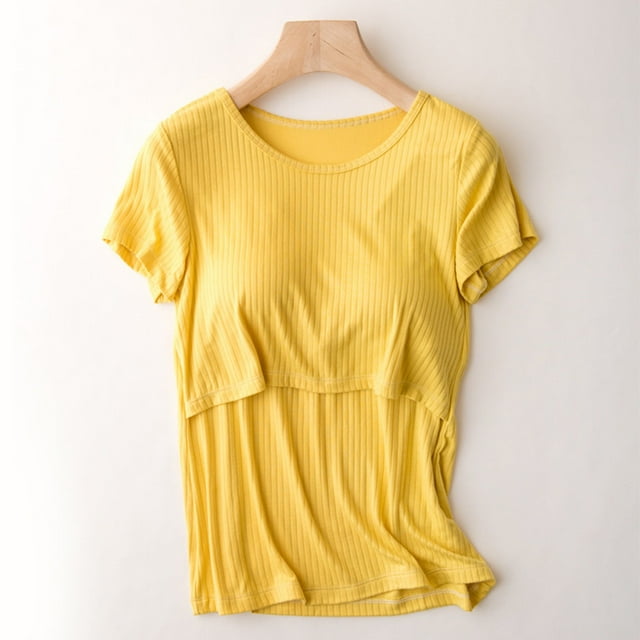 TIMIFIS T-Shirts d'Allaitement à Manches Courtes pour Femmes Été T-Shirt d'Allaitement Décontracté Col Rond Uni T-Shirt Post-Partum - Printemps/été