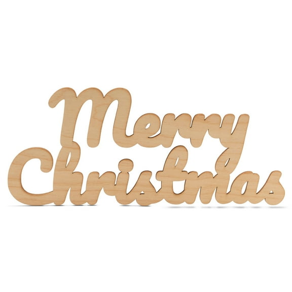 Script “Merry Christmas" Cutout 12 inch, Pack of 5 Unfinished Wood Cutouts for Crafts, Door Hangers, & Party Décor, by Woodpeckers