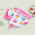 thumbnail image 3 of QJUHUNG Kid Baby Girls One Piece Swimsuit Long Sleeve Zipper Swimwear Ruffle Rashguard Bathing Suits Beachwear, 3 of 9