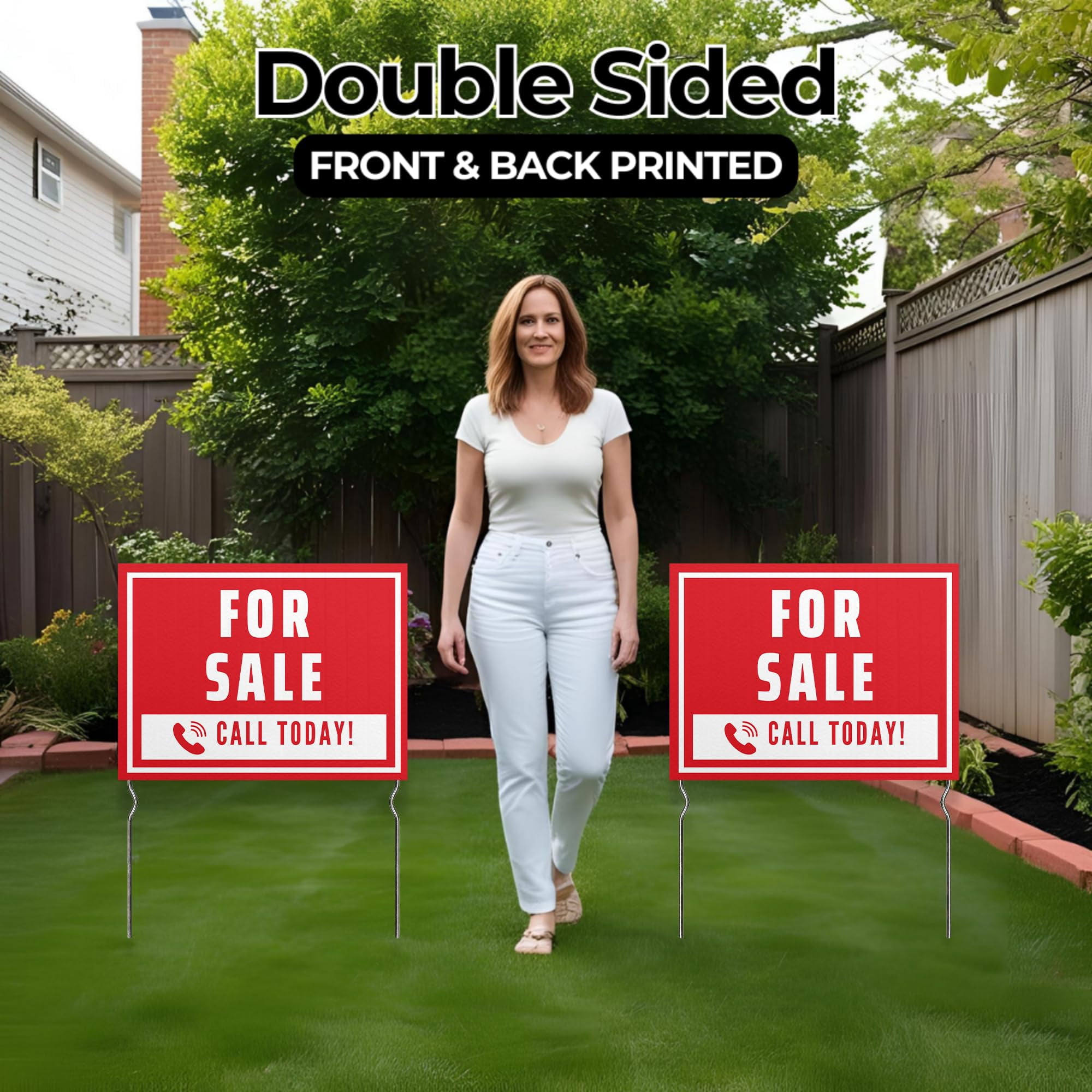For Sele - Call Todday! Yard Sign by DC | 24"x18" Double Sided Real Estate Garden Sign with 13” Metal Stakes | Outdoor Signs Waterproof for Lawn, Patio, Sidewalk & House | Set of 2 | Made in USA