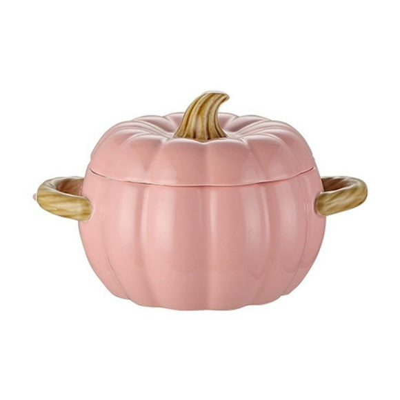 TopLLC Halloween Ceramic Soup Pot With Lid Pumpkin Double Ear Soup Bowl Soup Bowl