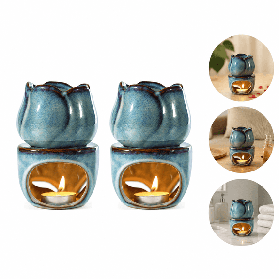 Set of 2 Ceramic Wax Melt Burners, Tulip Hollow Aromatherapy Wax Warmer, Tea Light Candle Fragrance Melter Oil Burner Holder for Bedroom Living Room Home Decor Housewarming Gift