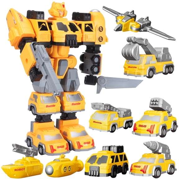 KENH 8 in 1 Magnetic Transforming Robot, DIY Building Vehicle Set for Kids 3-5 Years, Truck Construction Playset for Boys Girls