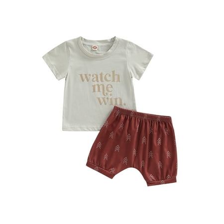 

TheFound WATCH ME WIN Baby Boy Girl Clothes Short Sleeve Romper Tops+Shorts Brother Sister Matching Outfits