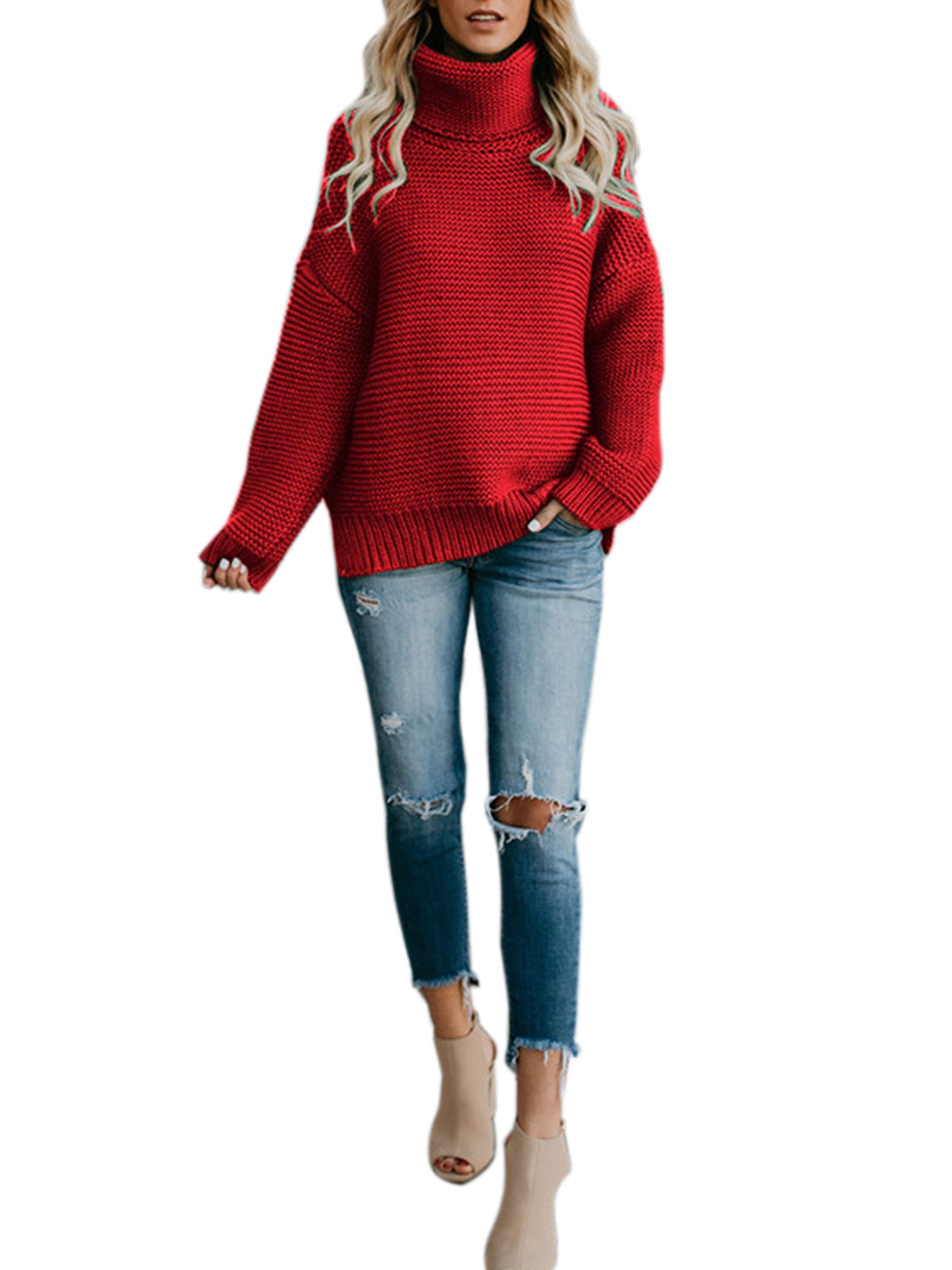Women Turtleneck Knitted Sweater Warm Stretch Pullover Jumper Tops Fall/Winter D