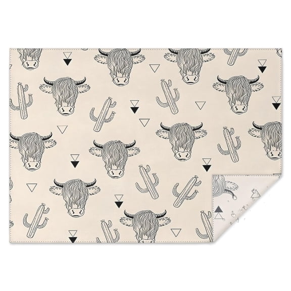 Beige Highland Cow Cactus Triangle Pattern Rectangle Tablecloth 60"x84",Waterproof Polyester Rectangle Table Cloth, Wipeable Spillproof Polyester Tablecloth for Dining, Camping, Indoor and Outdoor