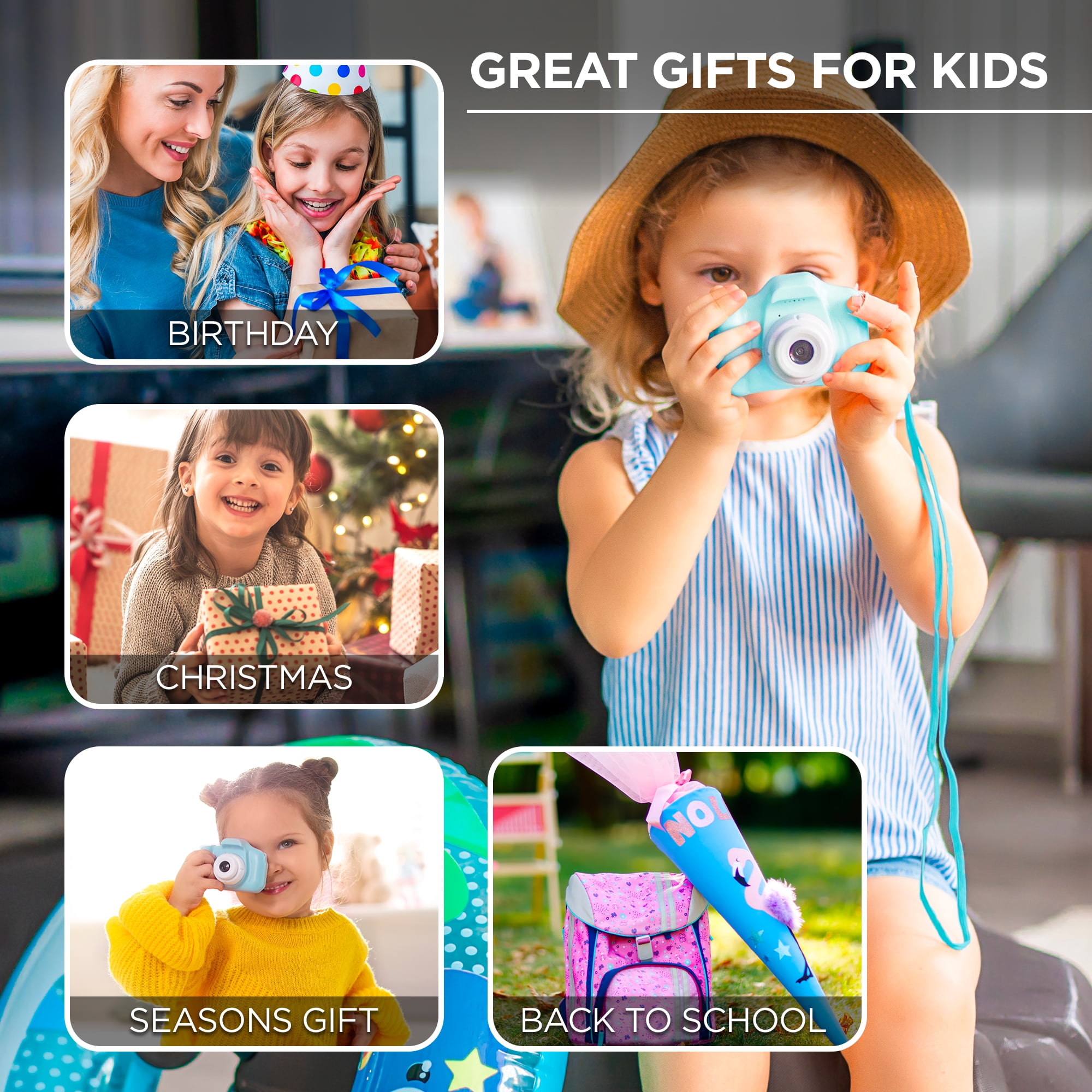 KinderPhoto Digital Camera for Kids - Blue, 3MP, 1080P Video, Games, and More! Merkury Innovations
