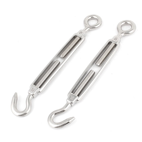 Uxcell M8 8mm 7.5" Long Adjustable Stainless Steel Male Thread Eye Hook Turnbuckle (2-pack)
