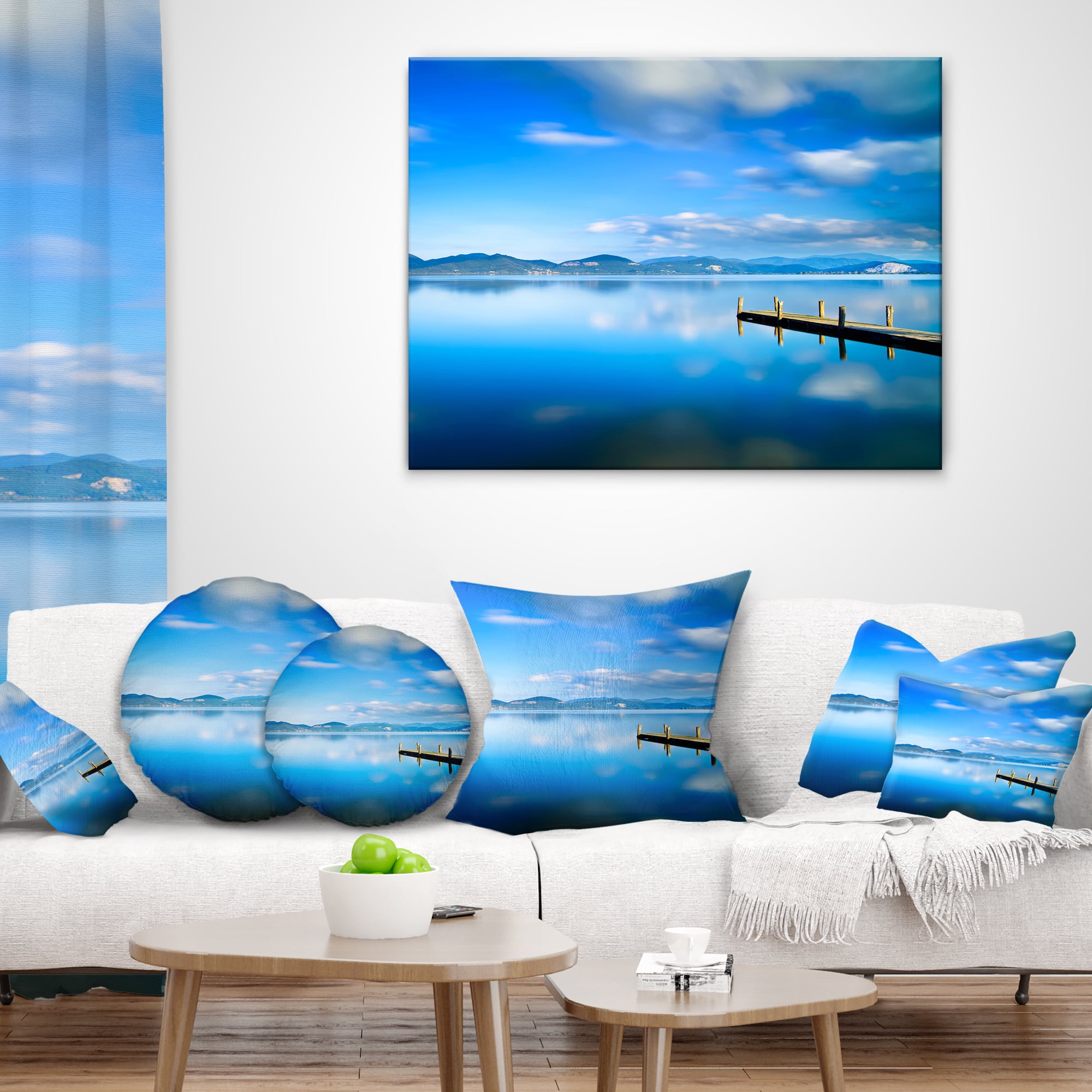 Designart Cloudy Sky Over Blue Sea - Seascape Throw Pillow - 12x20