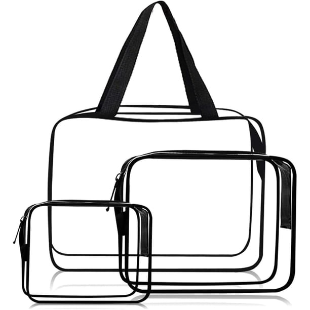Cosmetiqueras Transparentes PVC 3 Piezas, Neceser de Aseo con Cierre Impermeable, Bolsa de Cosmético Portátil, TSA Necesers de Viaje para Mujer y Hombre, Bolsa de Maquillaje para Avion, Baño, Nadar