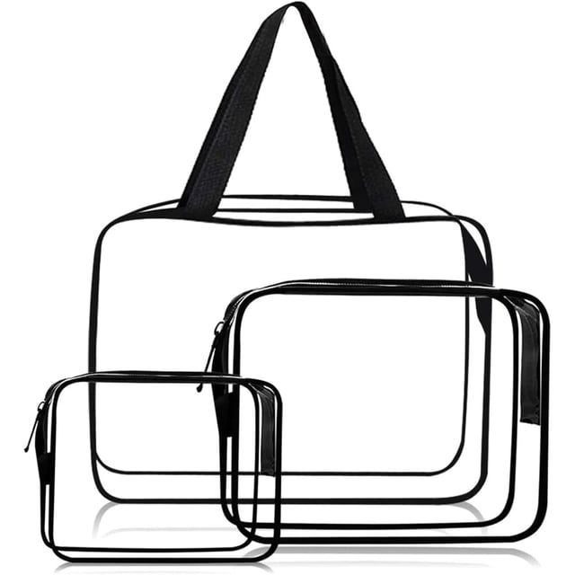 Cosmetiqueras Transparentes PVC 3 Piezas, Neceser de Aseo con Cierre Impermeable, Bolsa de Cosmético Portátil, TSA Necesers de Viaje para Mujer y Hombre, Bolsa de Maquillaje para Avion, Baño, Nadar