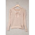 thumbnail image 1 of ABPHQTO Suéter holgado rasgado con cuello en V y cordones para mujer, 1 of 5