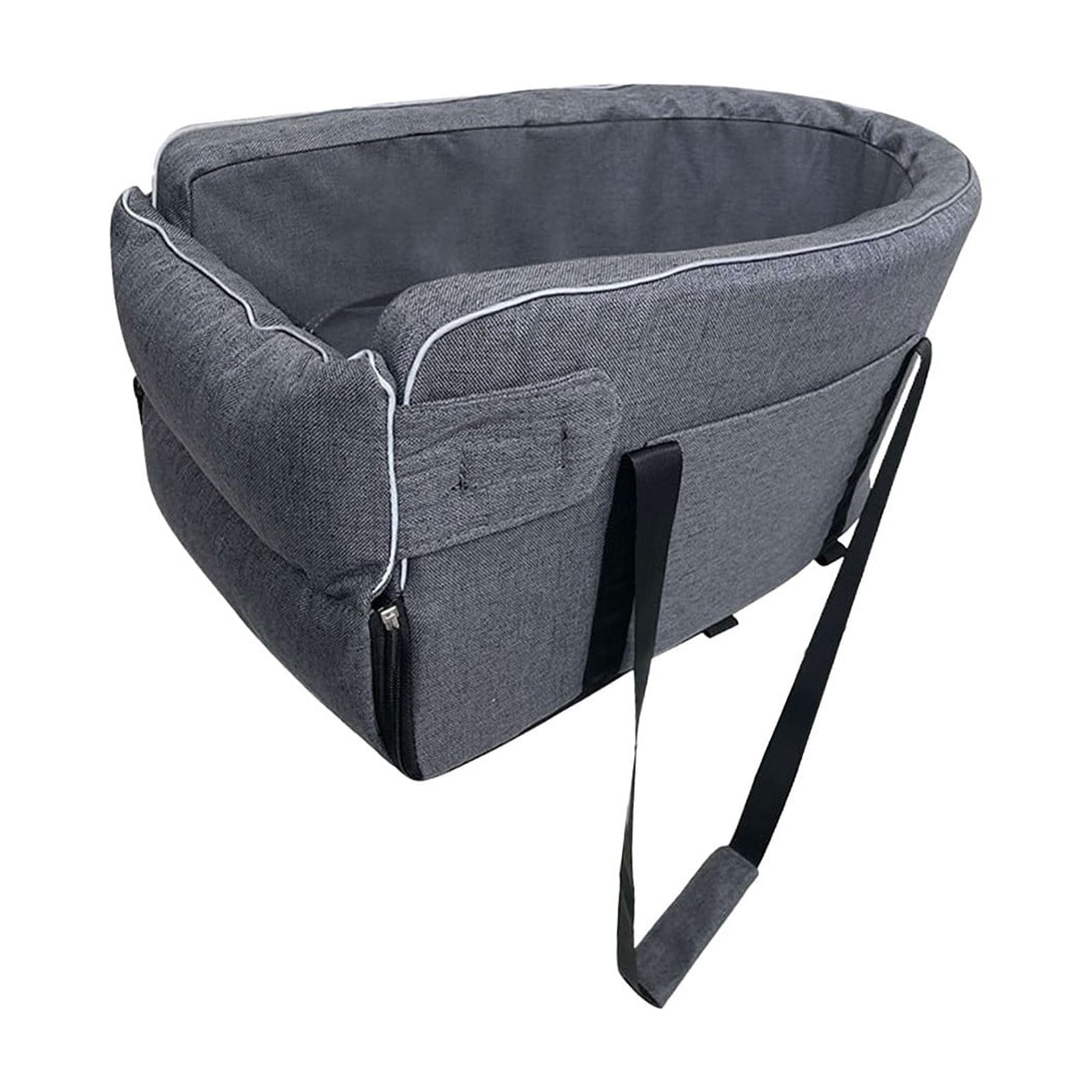 Dark Gray Plush Dog Car Seat,Pet Car Booster Seat,Center Console Doggie Seat,Armrest Booster Seat,Travel Bags for Dogs Cats,Washable Dog Cat Booster Seat,17.3x10.2x9.5inch