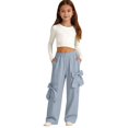 thumbnail image 2 of Generic Girl's Y2K Bowknot Track Pants Elastic Waist Baggy Straight Wide Leg Baggy Trousers Sports Wear Tween Cute Street Dance Pant, 2 of 9