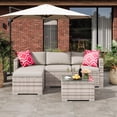 thumbnail image 3 of IdealHouse 5-Piece Outdoor Sectional Sofa Set, All-Weather PE Rattan Patio Furniture with Ottoman & Tempered Glass Table, Convertible Garden Couch for Backyard, Porch, Poolside (Gray/Light Gray), 3 of 9